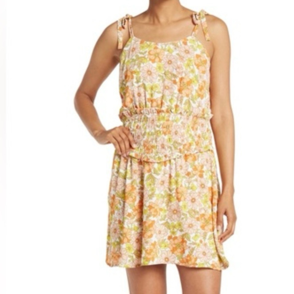 Collective Concepts Vibrant Floral Adjustable Straps Smocked Mini Sun Dress Sz S